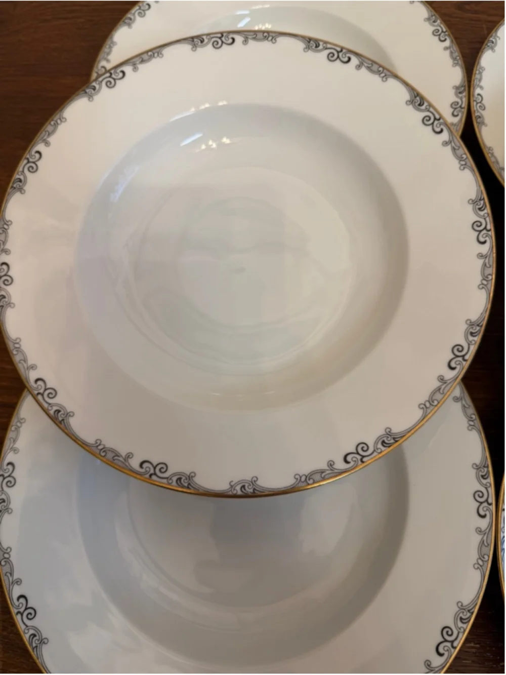 Vintage Eschenbach Bavaria Germany 4583 Rim Soup Bowls Set of 6 Silver Scroll Go